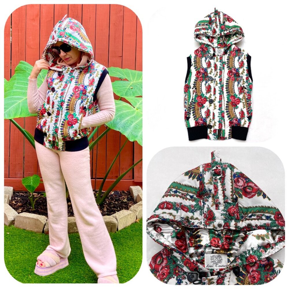 Love couture flower puffer hooded vest M - Picture 14 of 14